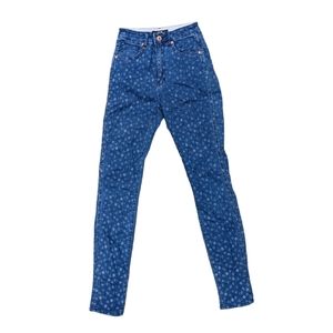 NWOT Neuw High Waisted Blue Skinny Jeans w White Floral Pattern Stamp Size 0-2